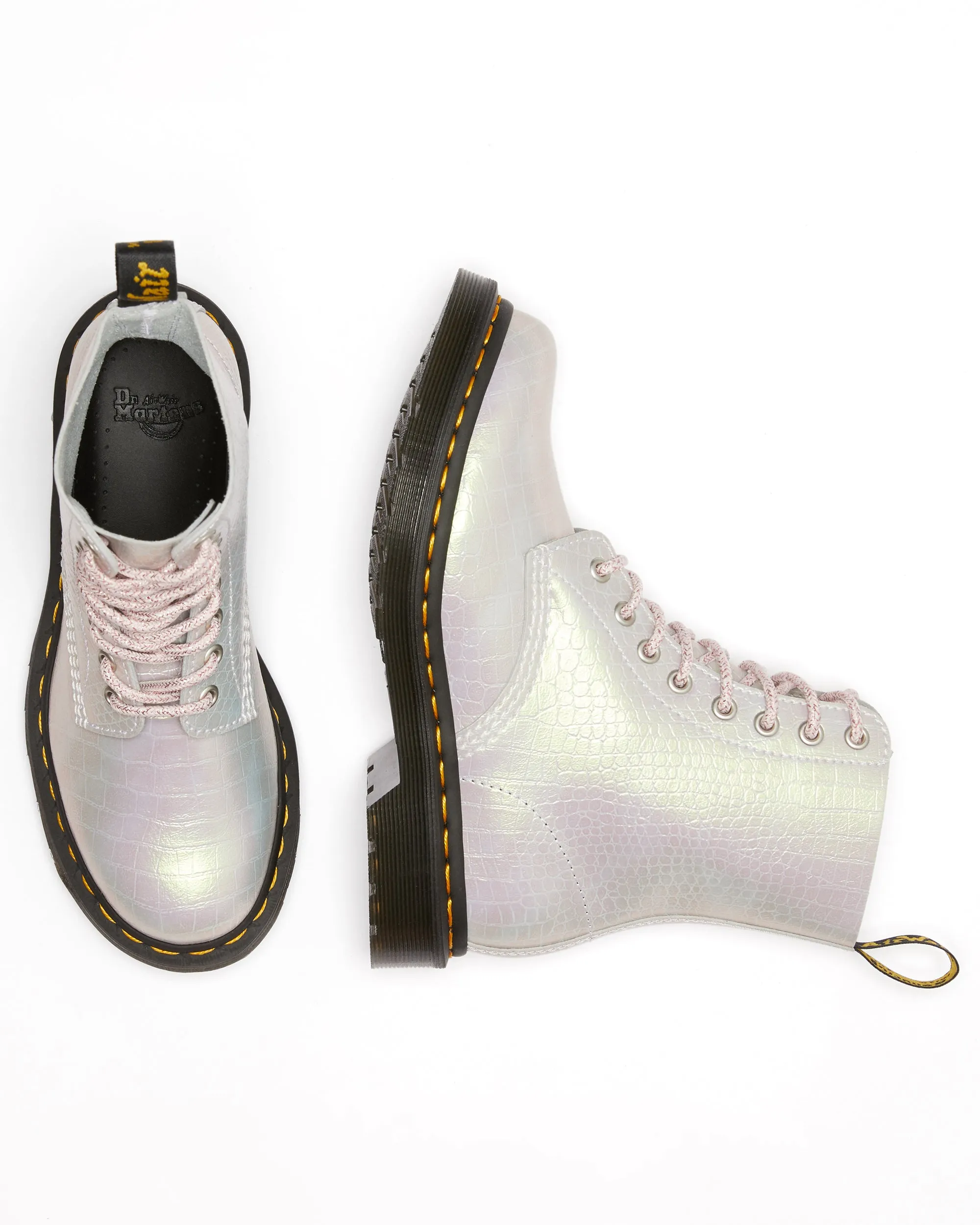 1460 Pascal Pink Iridescent Croc Leather Boots