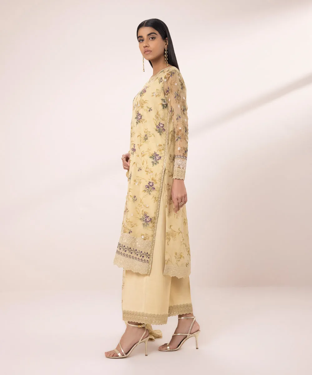 3 Piece - Embroidered Chiffon Suit