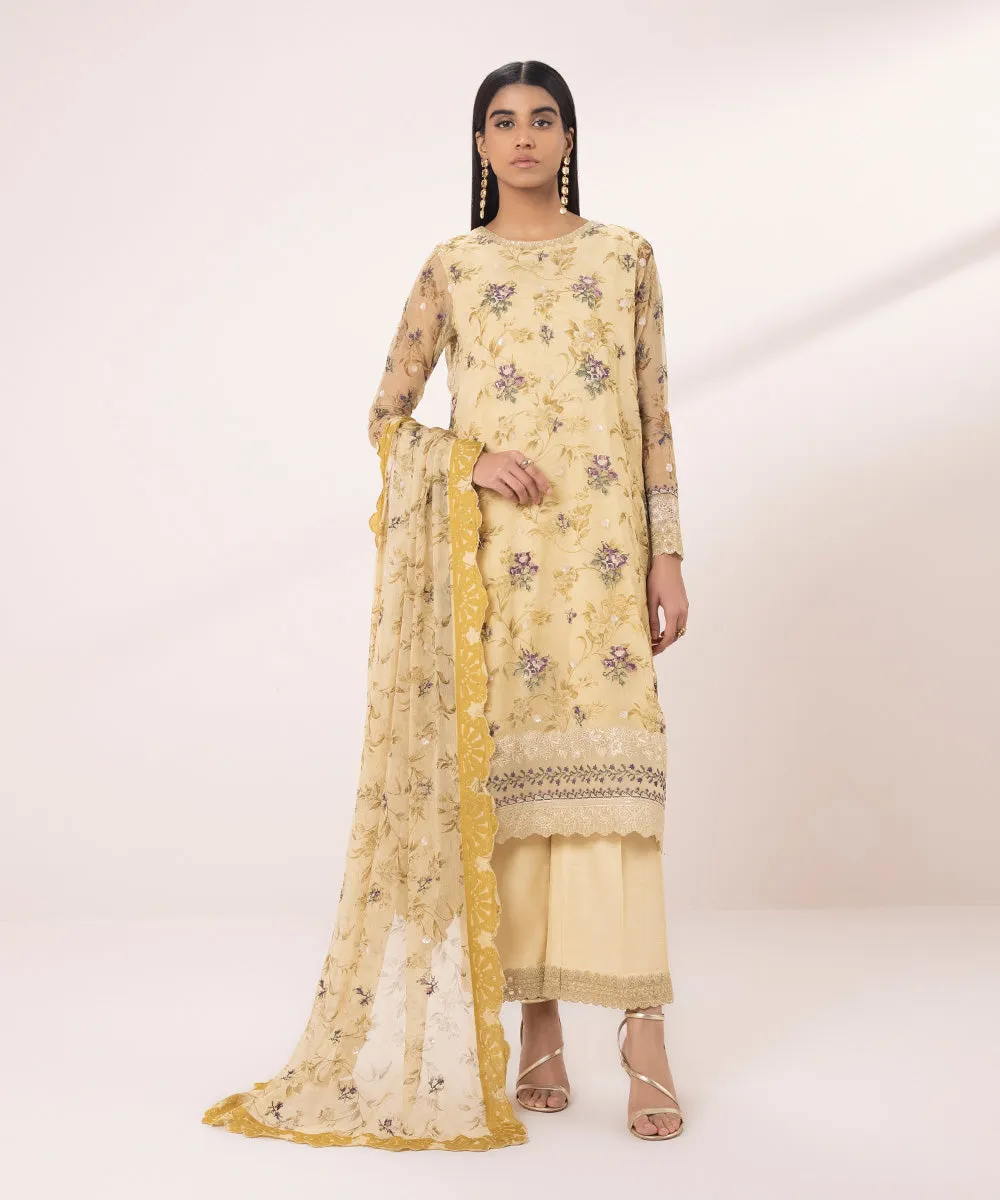 3 Piece - Embroidered Chiffon Suit