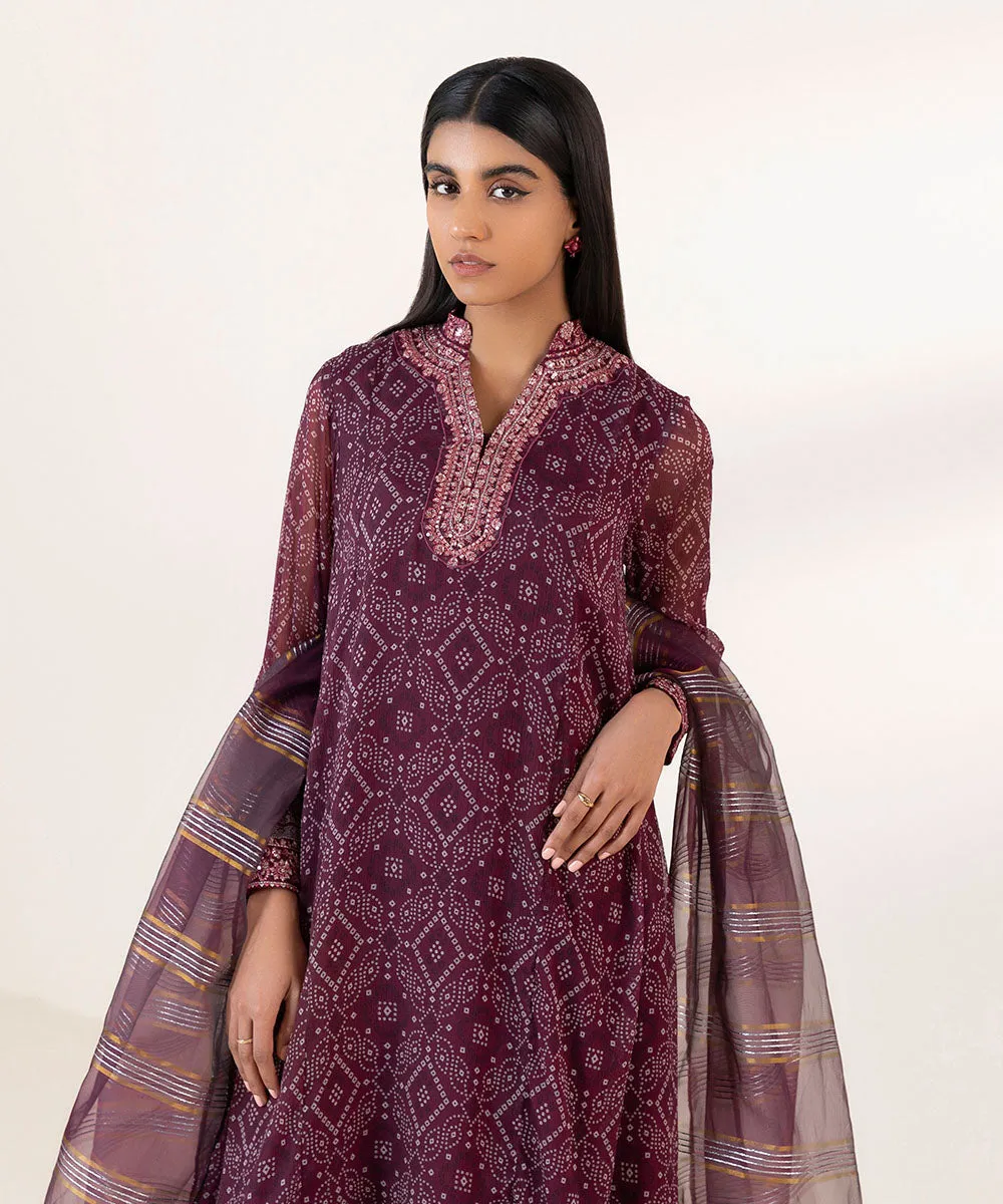 3 Piece - Embroidered Chiffon Suit