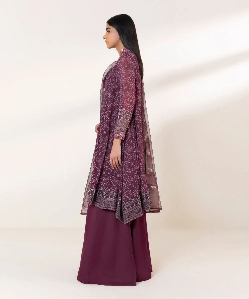 3 Piece - Embroidered Chiffon Suit