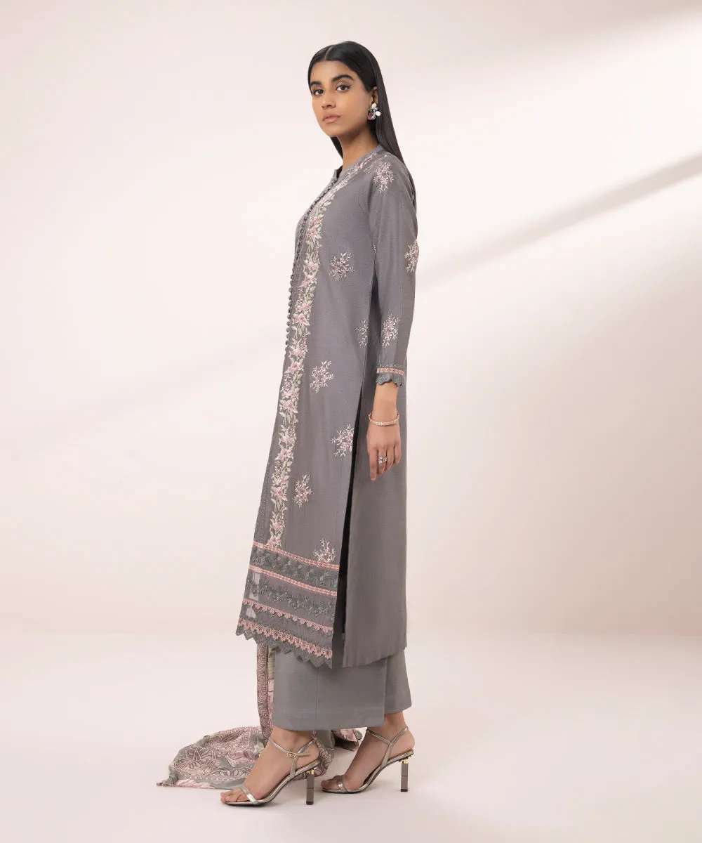 3 Piece - Embroidered Cotton Net Suit