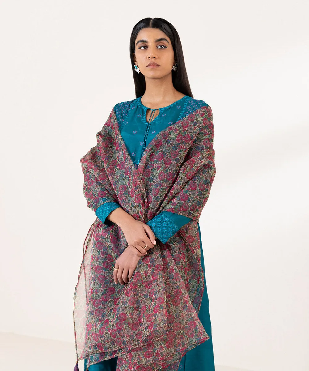 3 Piece - Embroidered Raw Silk Suit