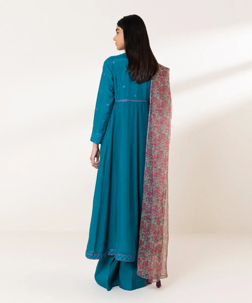 3 Piece - Embroidered Raw Silk Suit