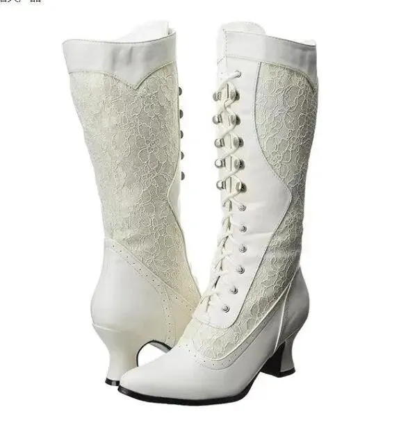 A Glimpse of Ankle- the Lace Paneled Victorian Style Boots 2 Colors