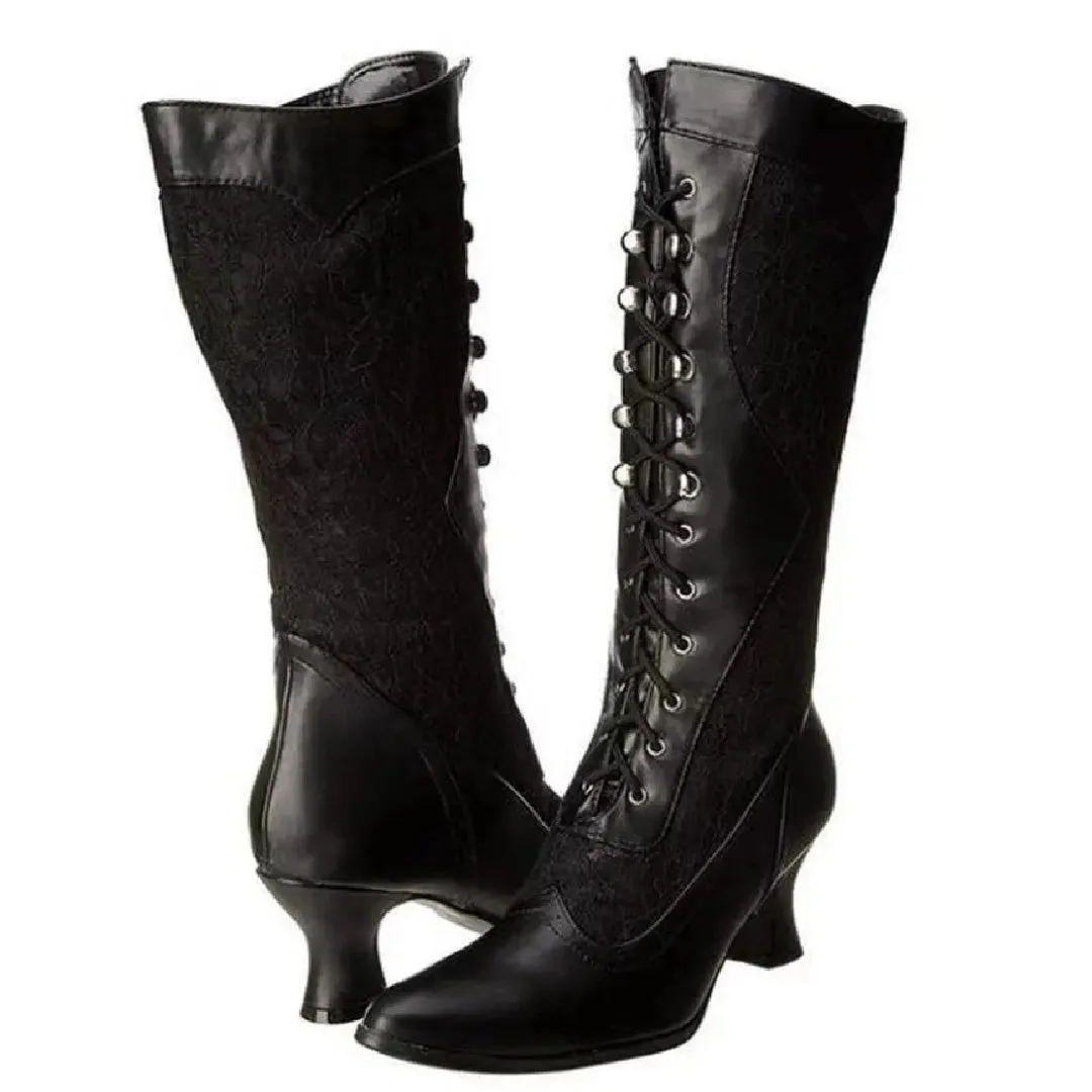 A Glimpse of Ankle- the Lace Paneled Victorian Style Boots 2 Colors