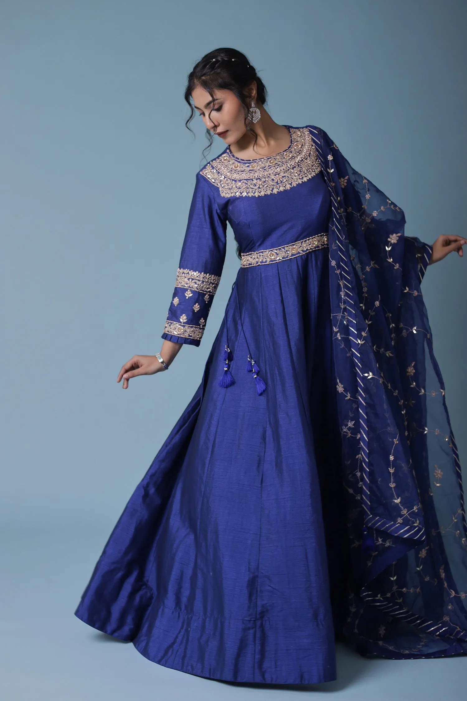 Anarkali Embellished Silk Suit with Embroidered Dupatta