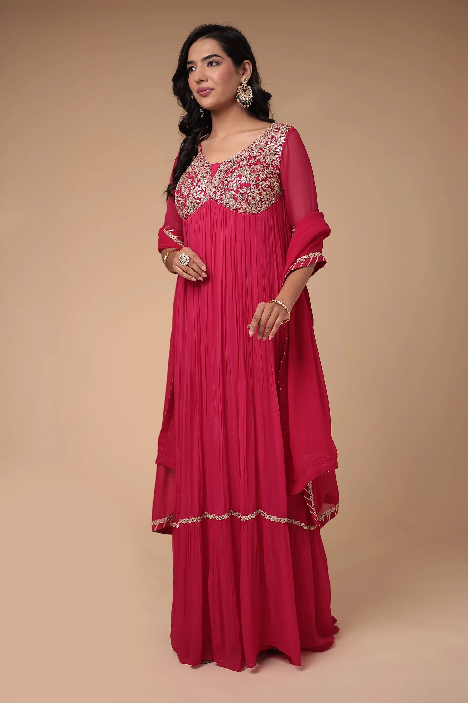 Anarkali Georgette Suit Embellished with Gota Patti and Zardozi work