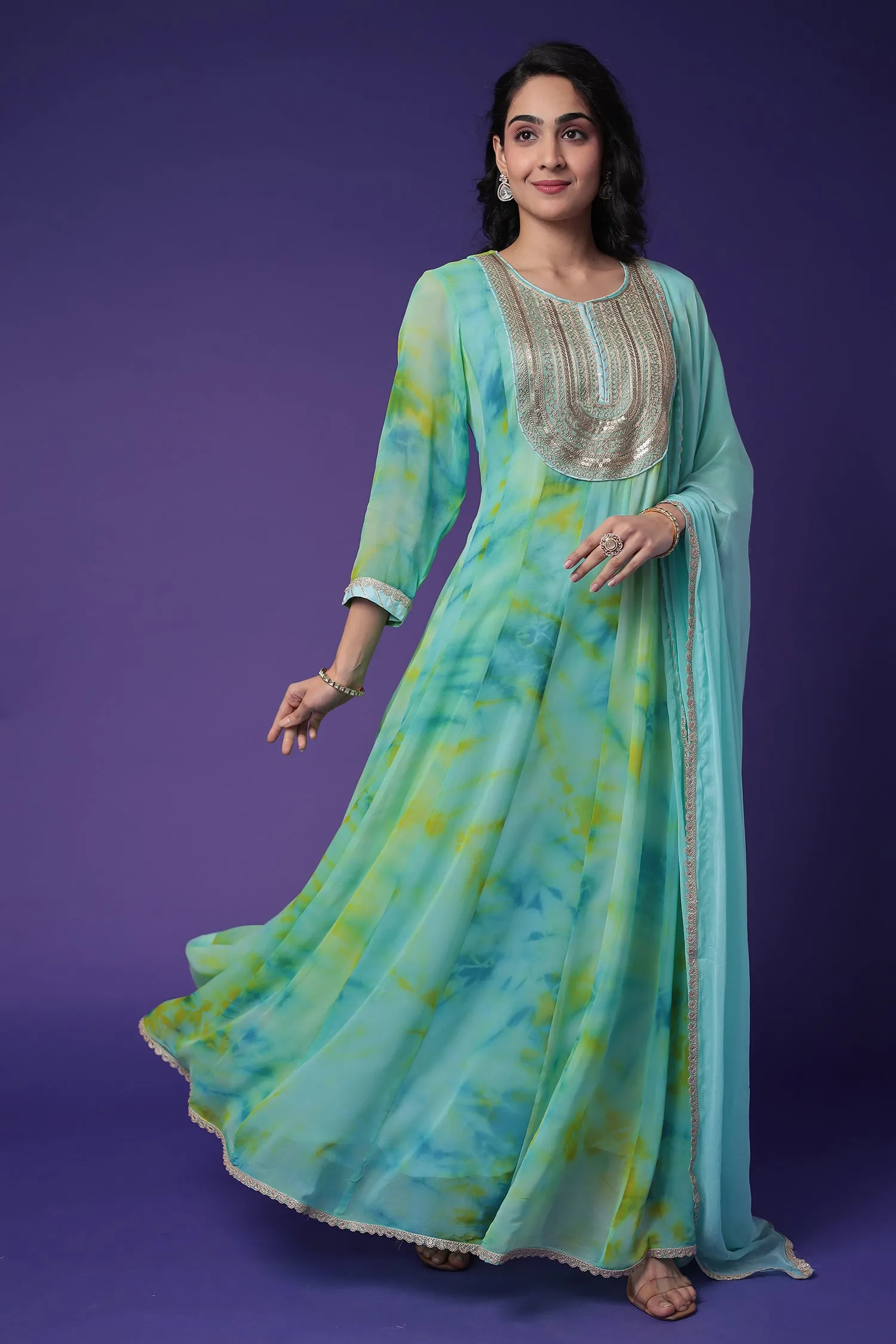 Anarkali Tie & Dye Georgette Suit Embroidered with Dori work