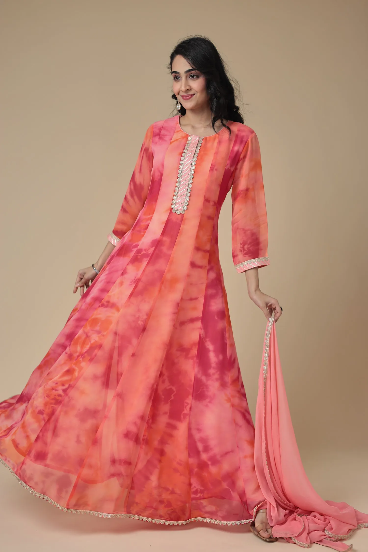 Anarkali Tie & Dye Georgette Suit with Embroidered work