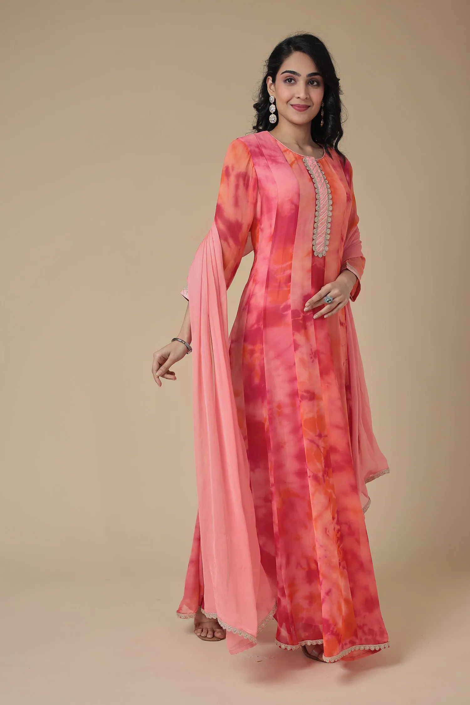 Anarkali Tie & Dye Georgette Suit with Embroidered work