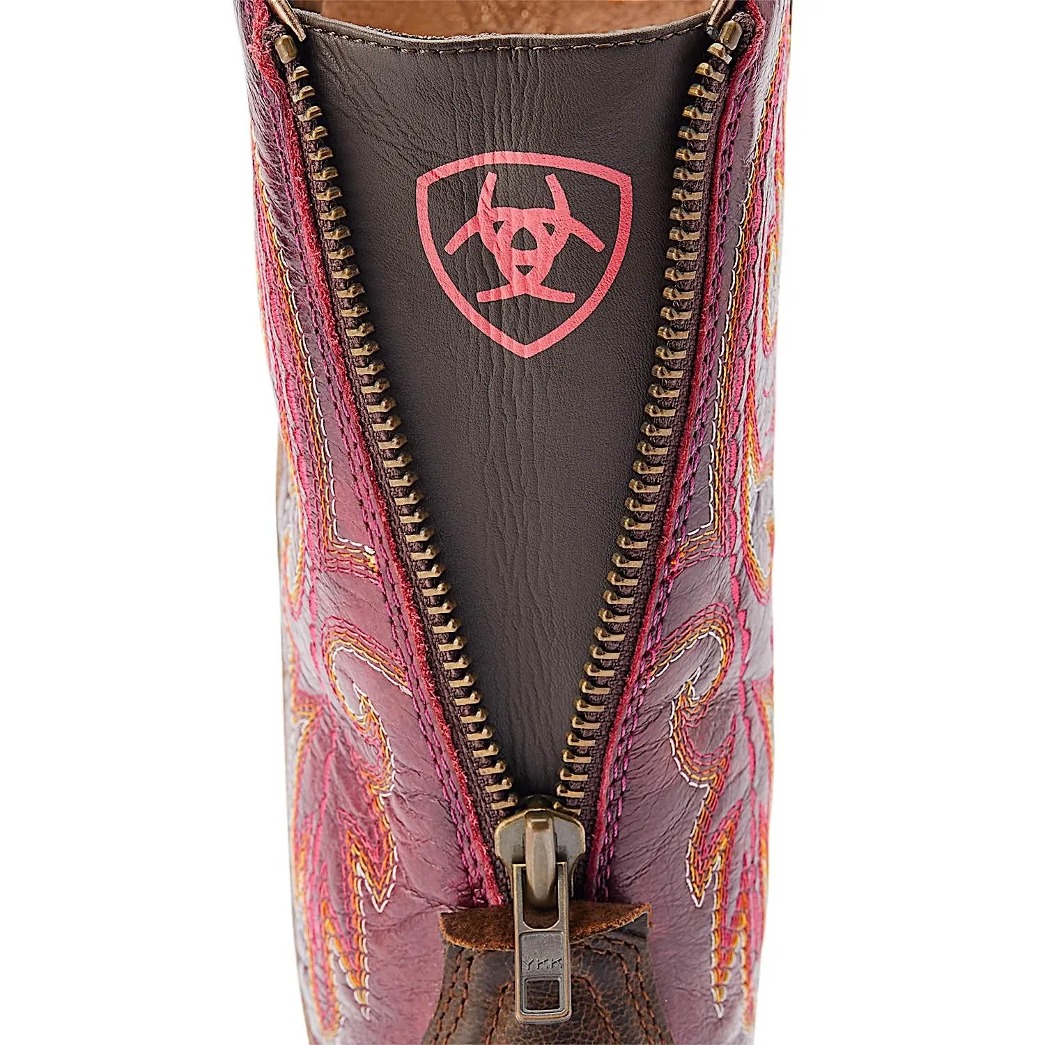 Ariat Womens Round Up Back Zip Western Boot Worn Mocha/Raspberry