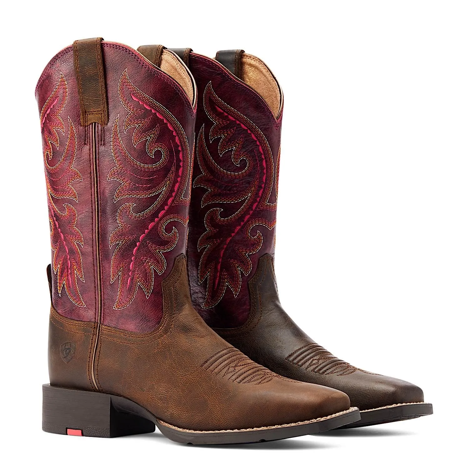 Ariat Womens Round Up Back Zip Western Boot Worn Mocha/Raspberry