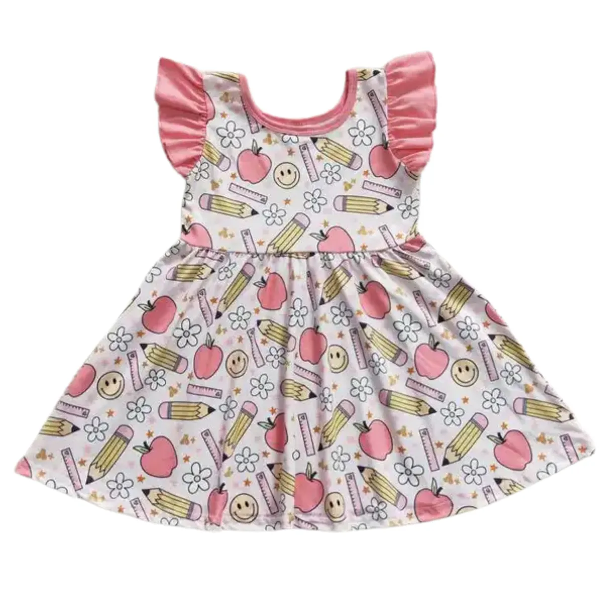 Back to School Dress Flutter Sleeve Happy - Kids