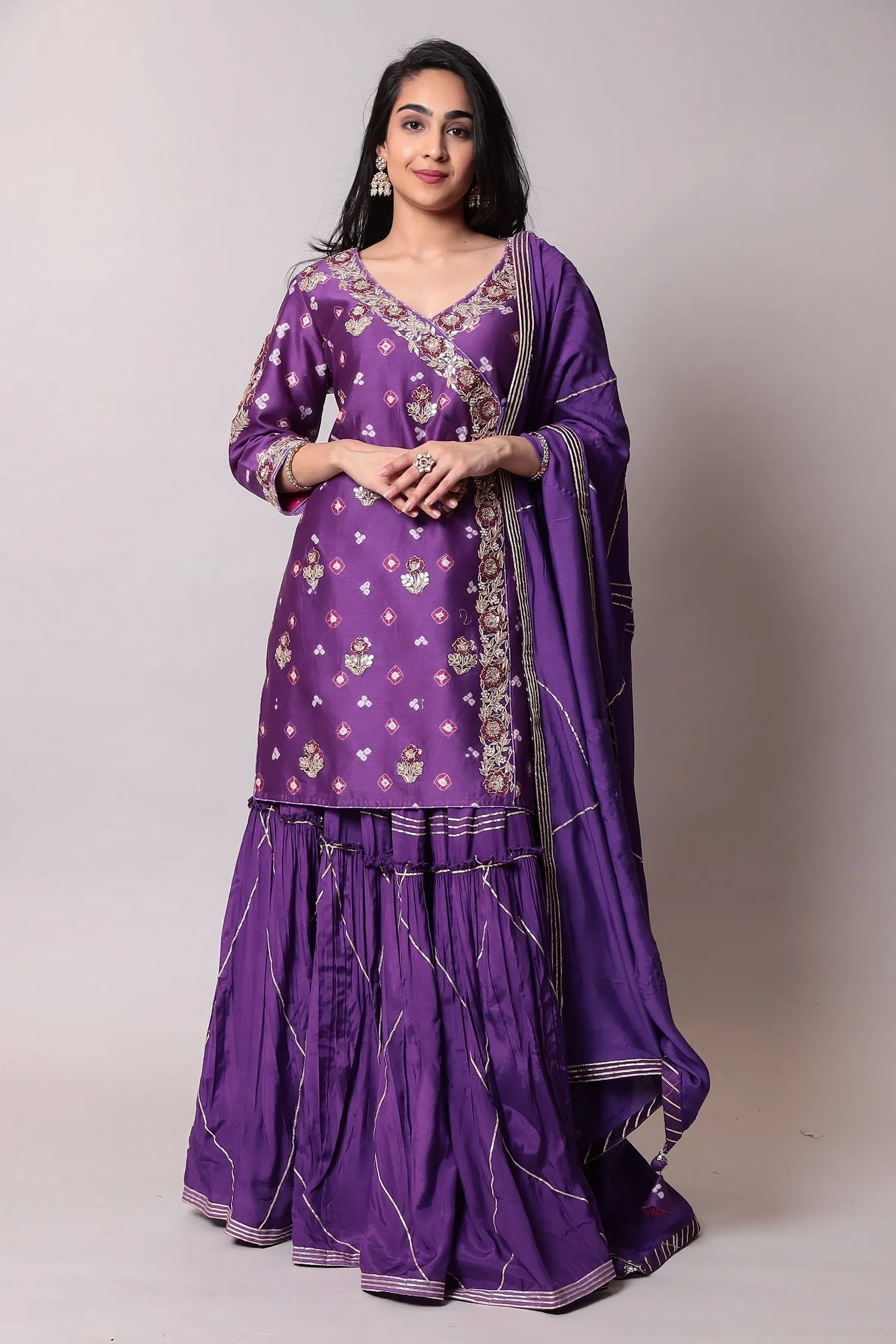 Bandhej Glace cotton Suit with Gota Patti, Thread work.