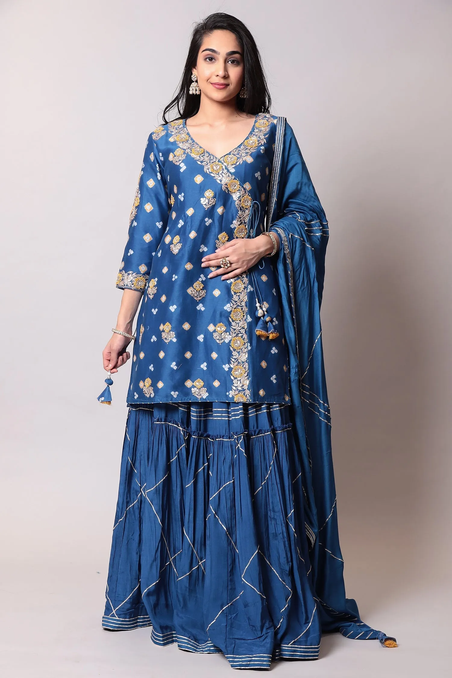 Bandhej Glace cotton Suit with Gota Patti, Thread work.