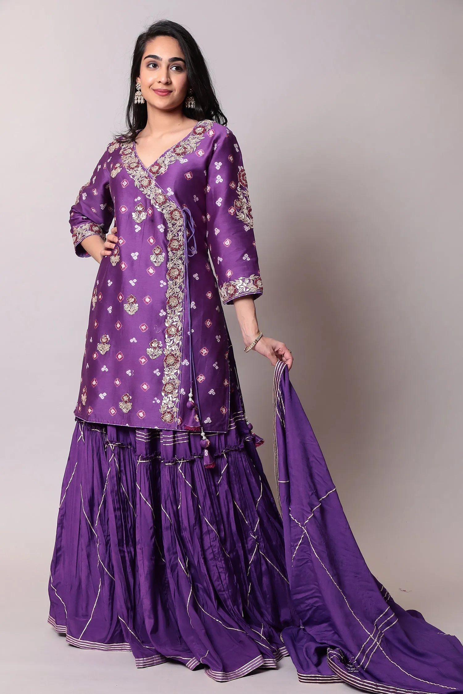 Bandhej Glace cotton Suit with Gota Patti, Thread work.