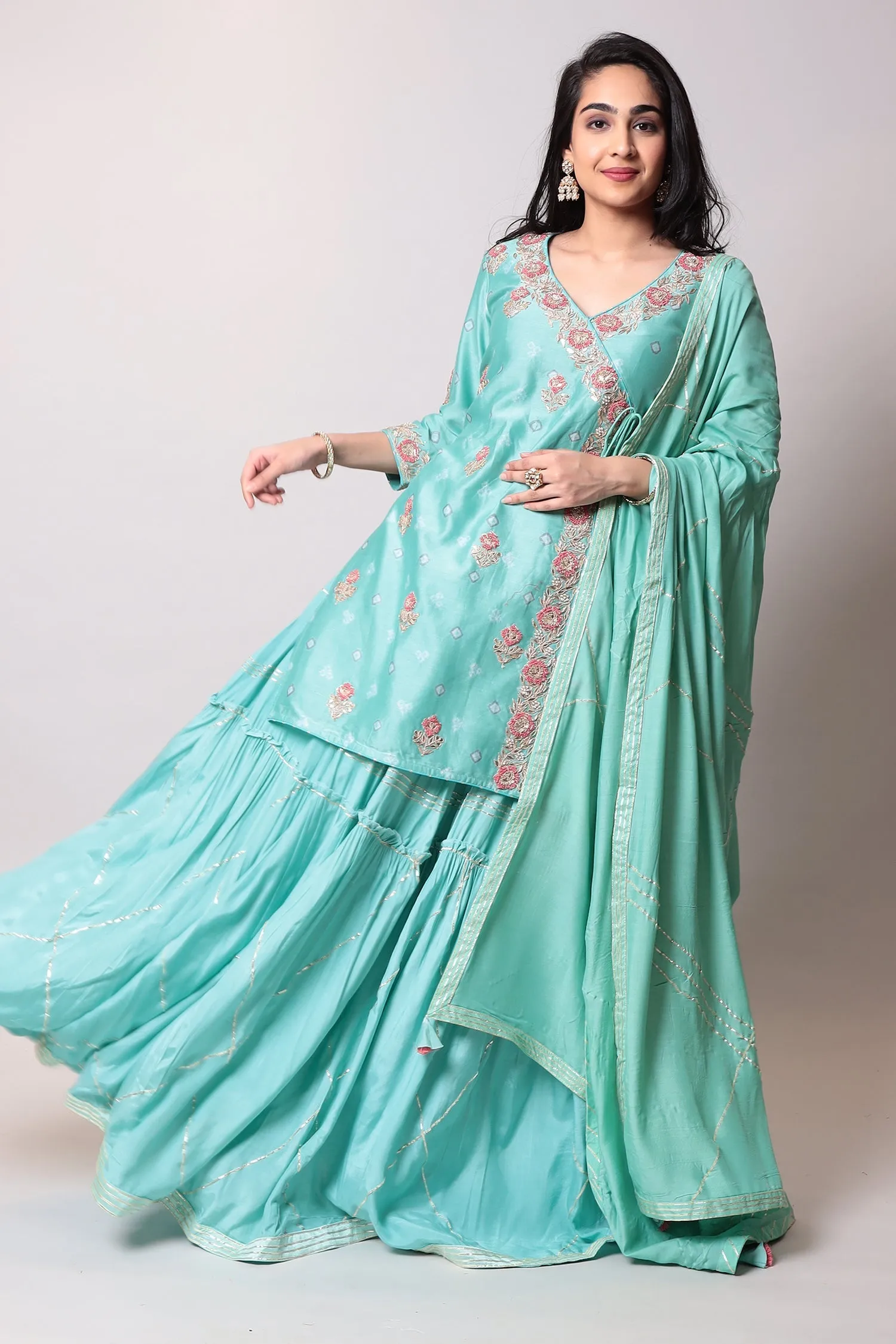 Bandhej Glace cotton Suit with Gota Patti, Thread work.