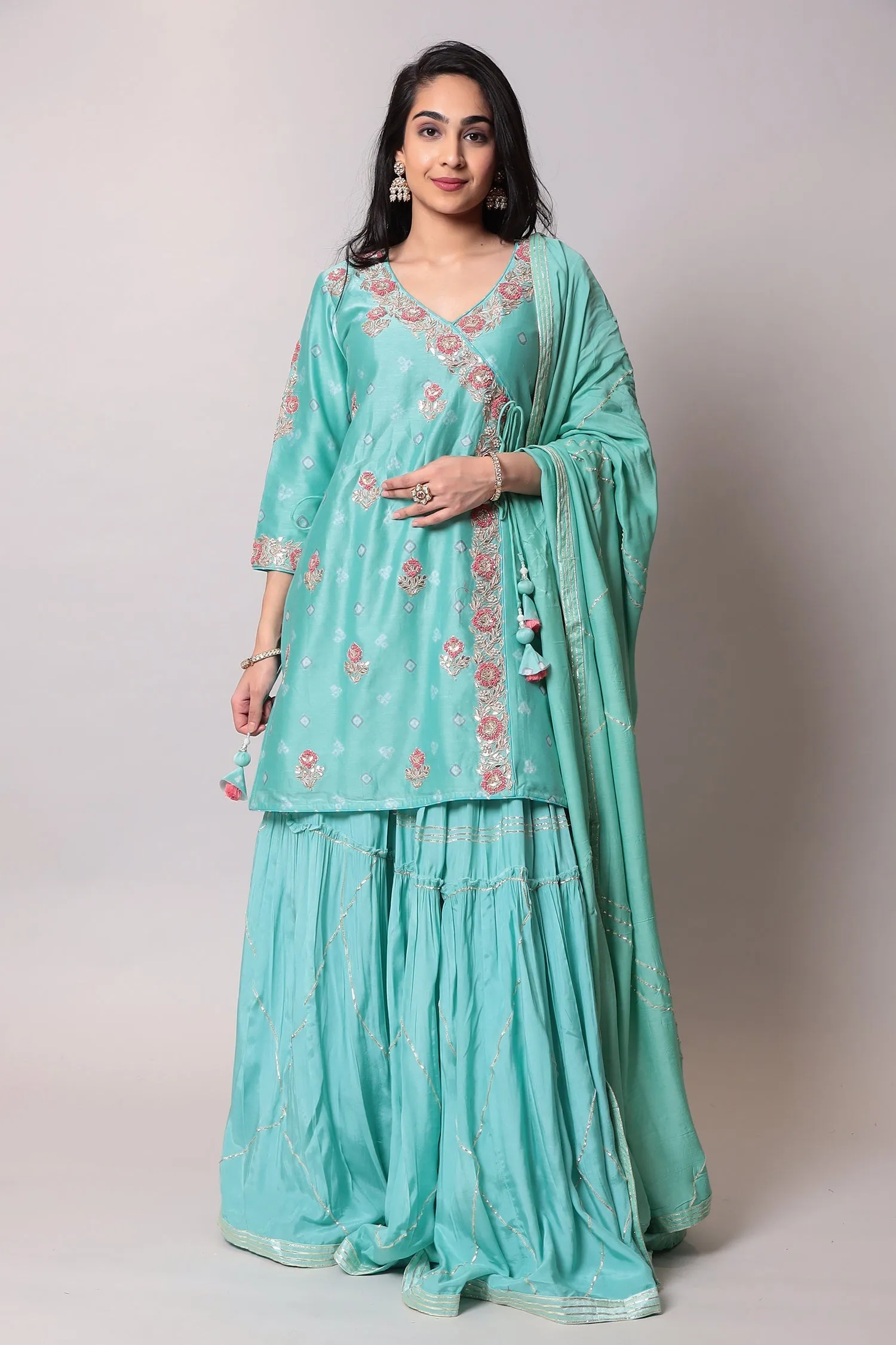 Bandhej Glace cotton Suit with Gota Patti, Thread work.