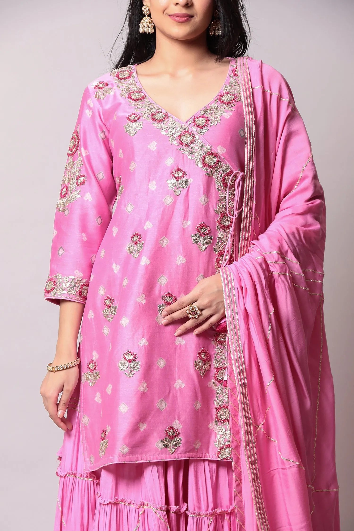 Bandhej Glace cotton Suit with Gota Patti, Thread work.