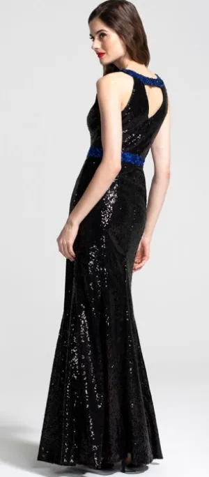 Black Sequin Keyhole Gown