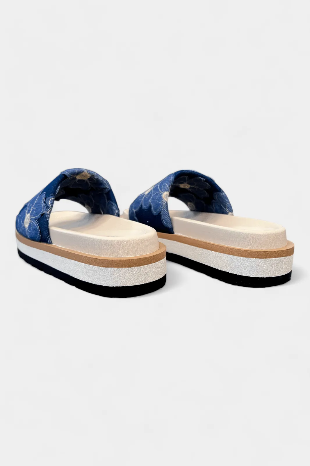 Blue Denim Slip On Platform Sandals