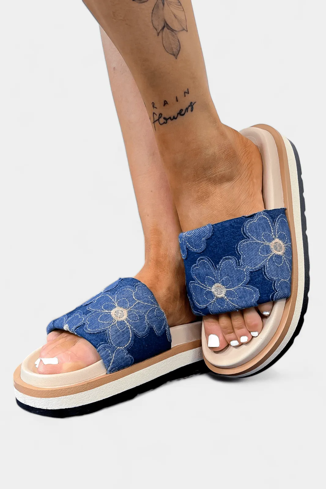 Blue Denim Slip On Platform Sandals