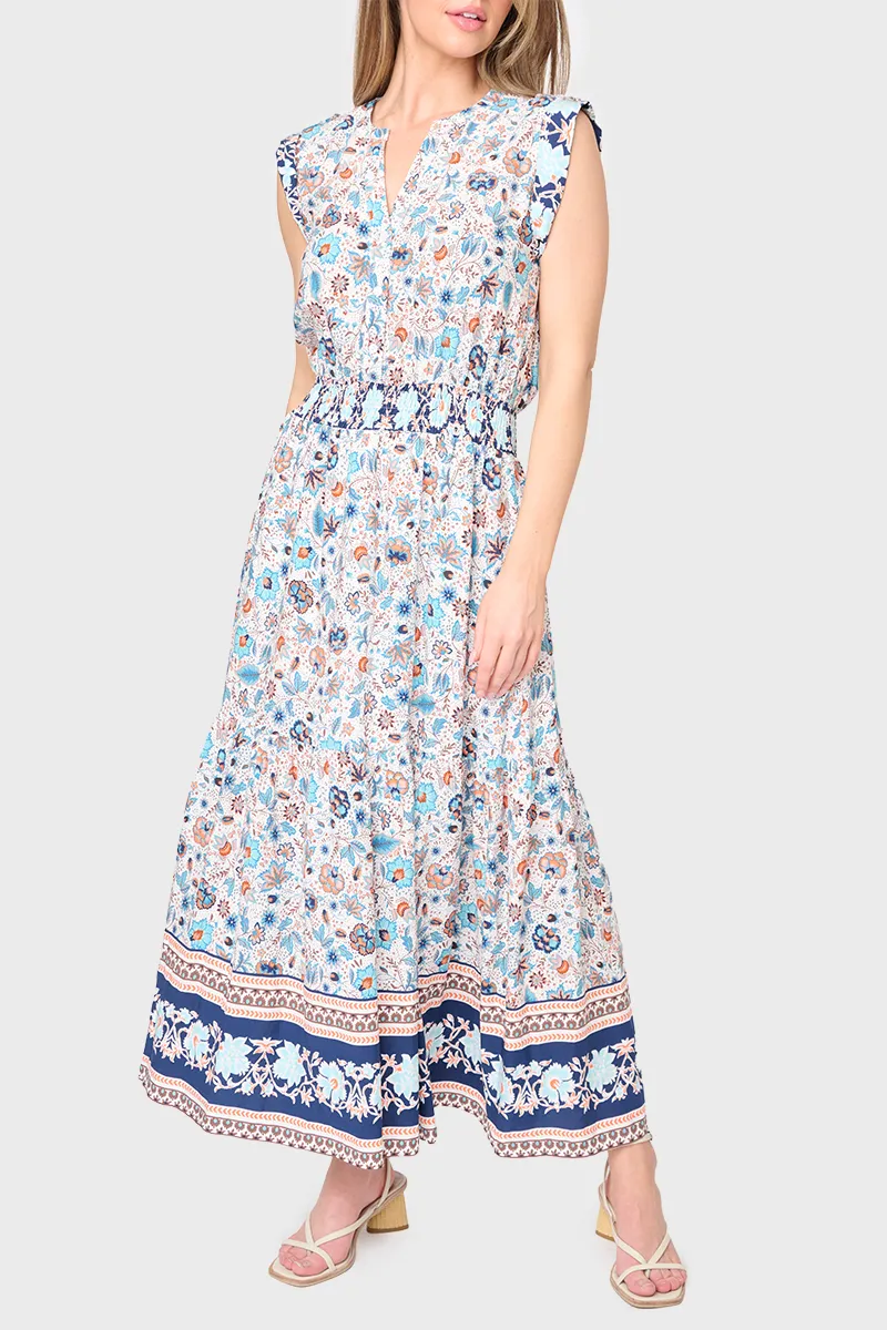 Bohemian Summer Border Print Maxi Dress