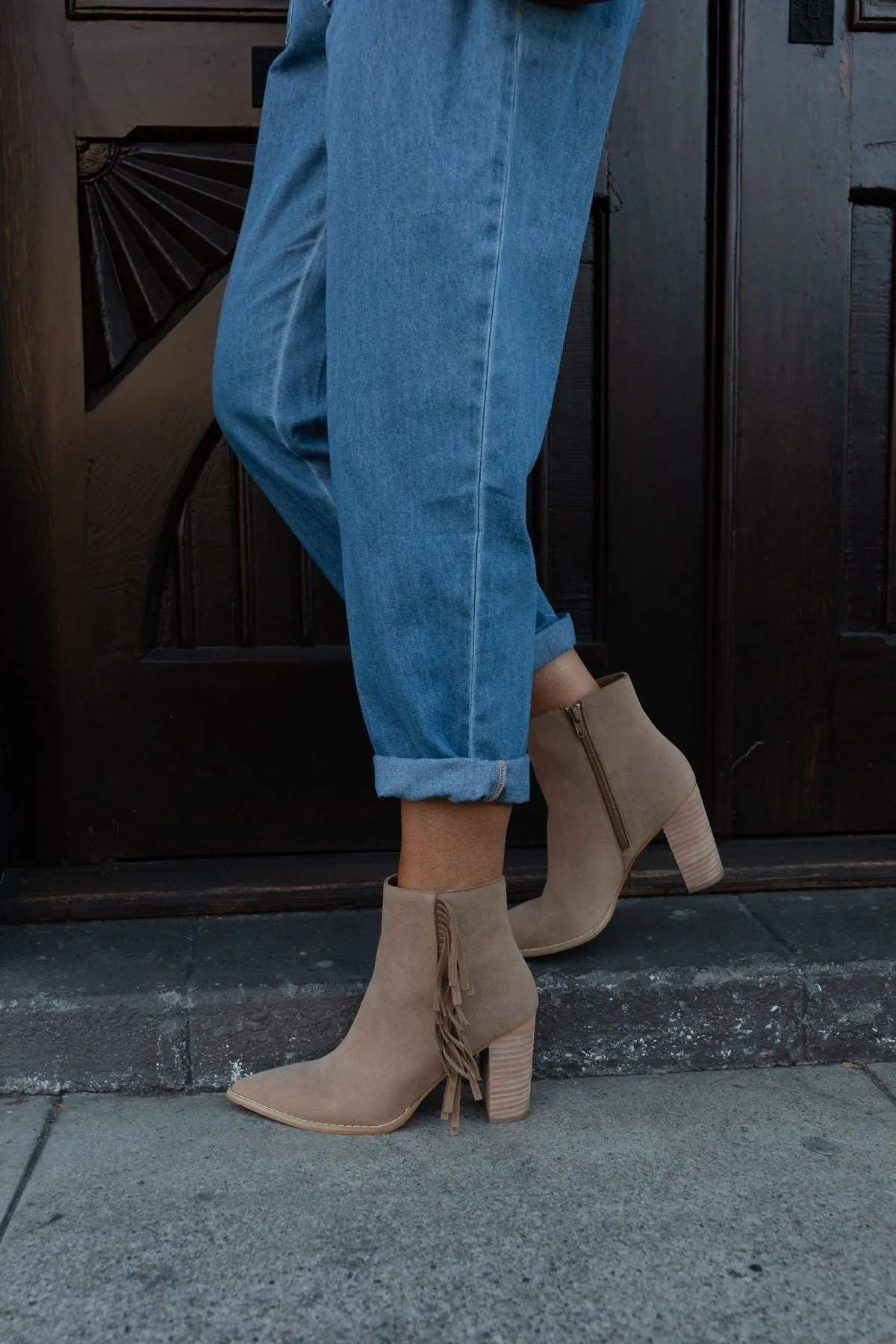 Bronco Belle Fringe Ankle Boots - Taupe