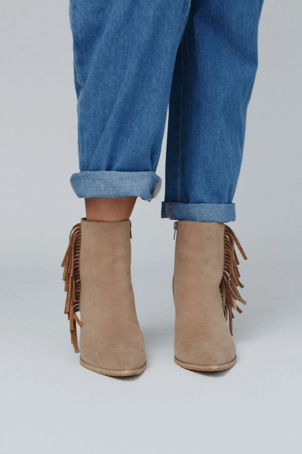 Bronco Belle Fringe Ankle Boots - Taupe