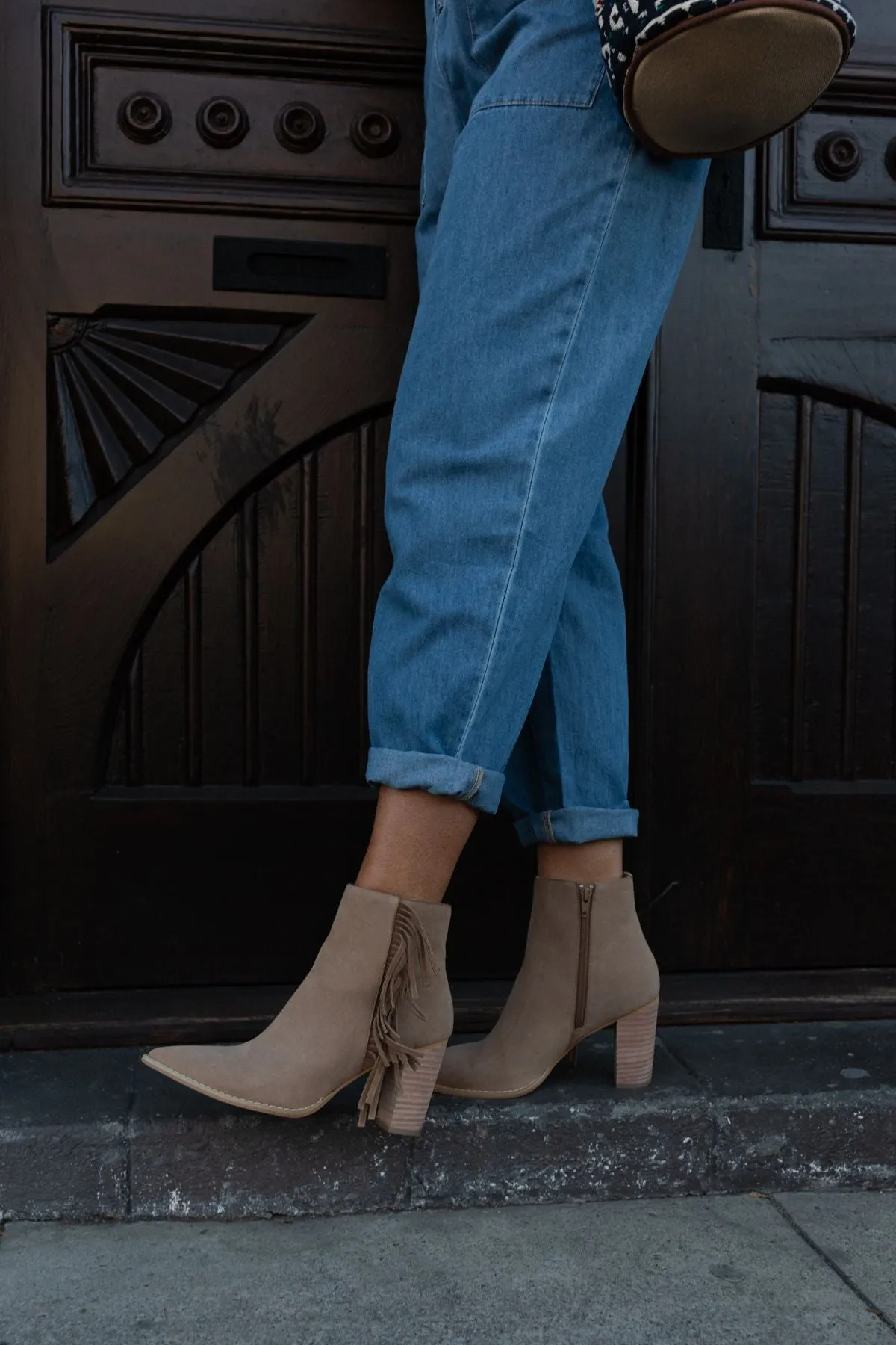 Bronco Belle Fringe Ankle Boots - Taupe