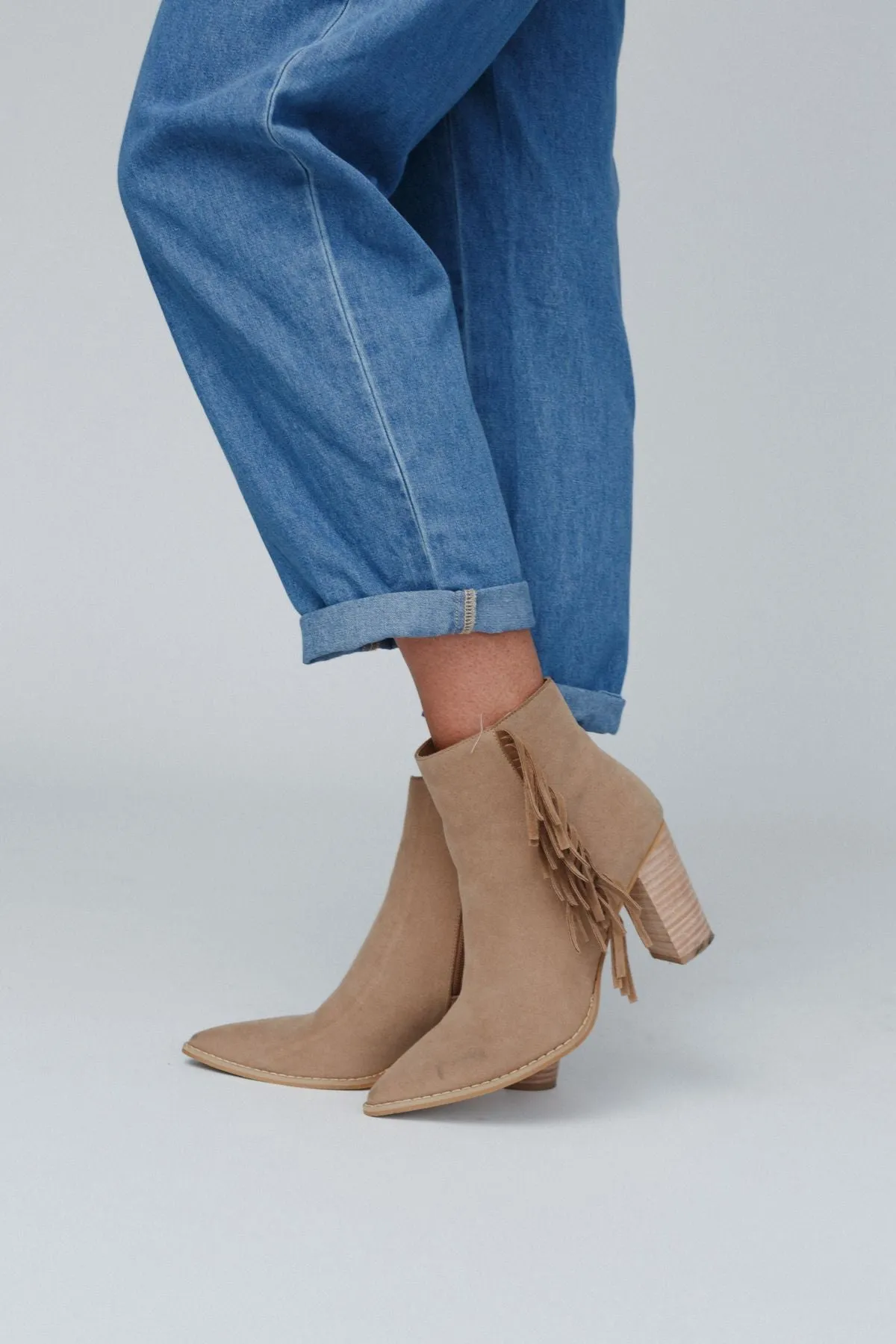 Bronco Belle Fringe Ankle Boots - Taupe