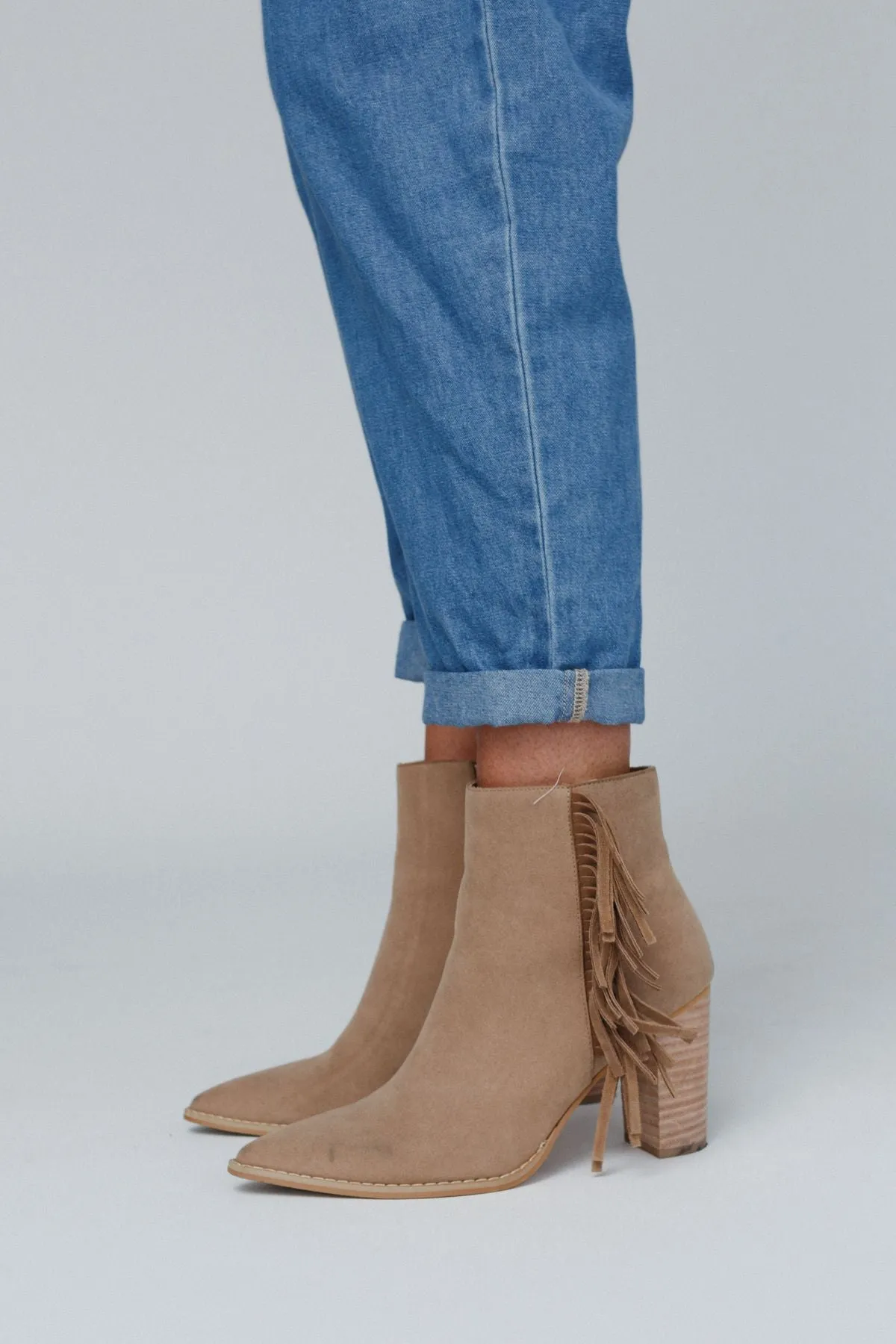 Bronco Belle Fringe Ankle Boots - Taupe