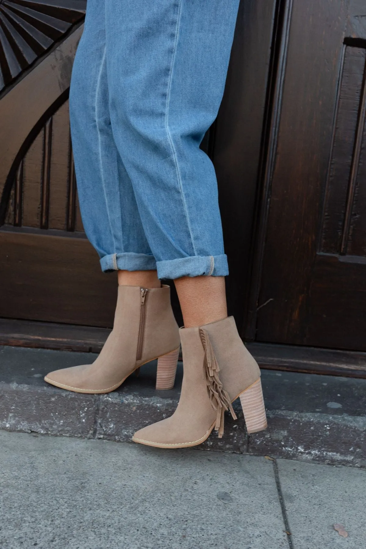 Bronco Belle Fringe Ankle Boots - Taupe