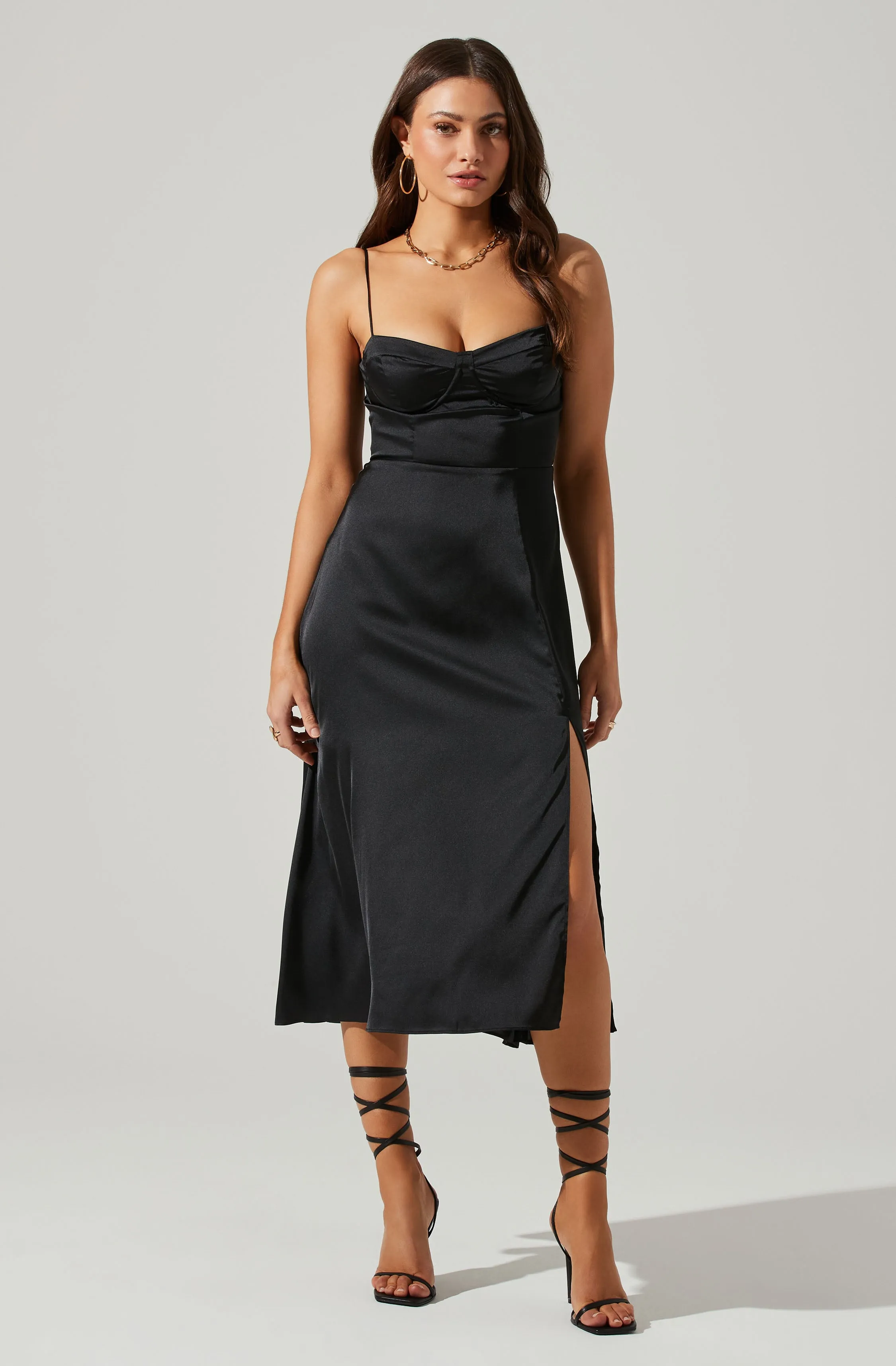 Bustier Satin Midi Dress