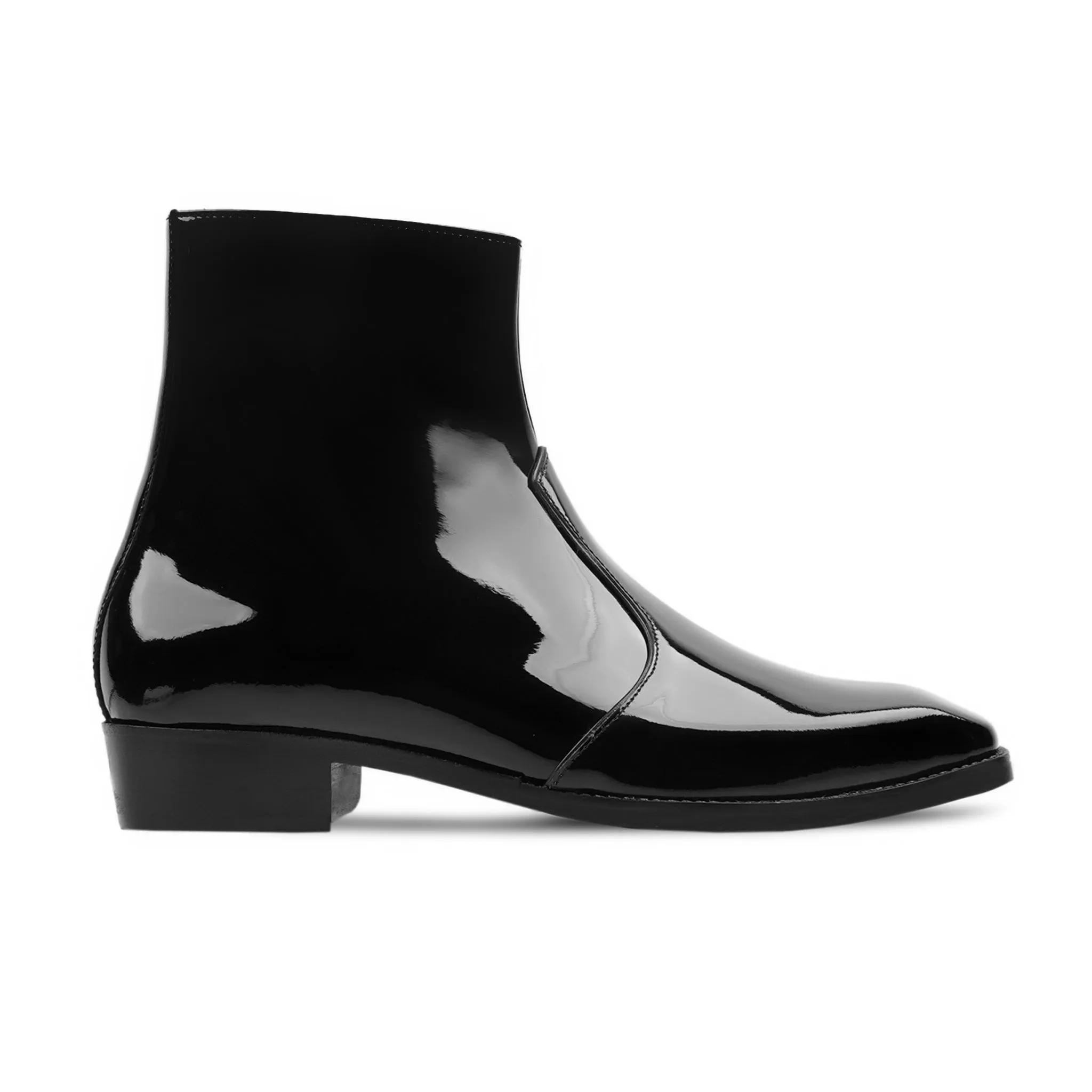 Stylish Mens Black Patent Leather Chelsea Boots – Elegant Formal Footwear