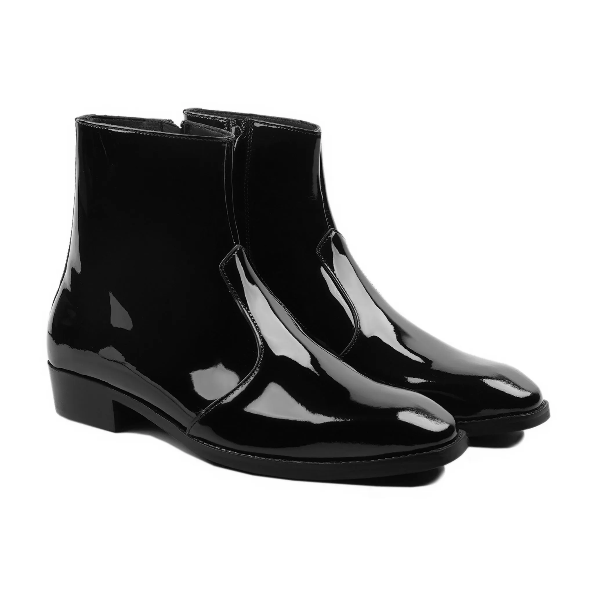 Stylish Mens Black Patent Leather Chelsea Boots – Elegant Formal Footwear