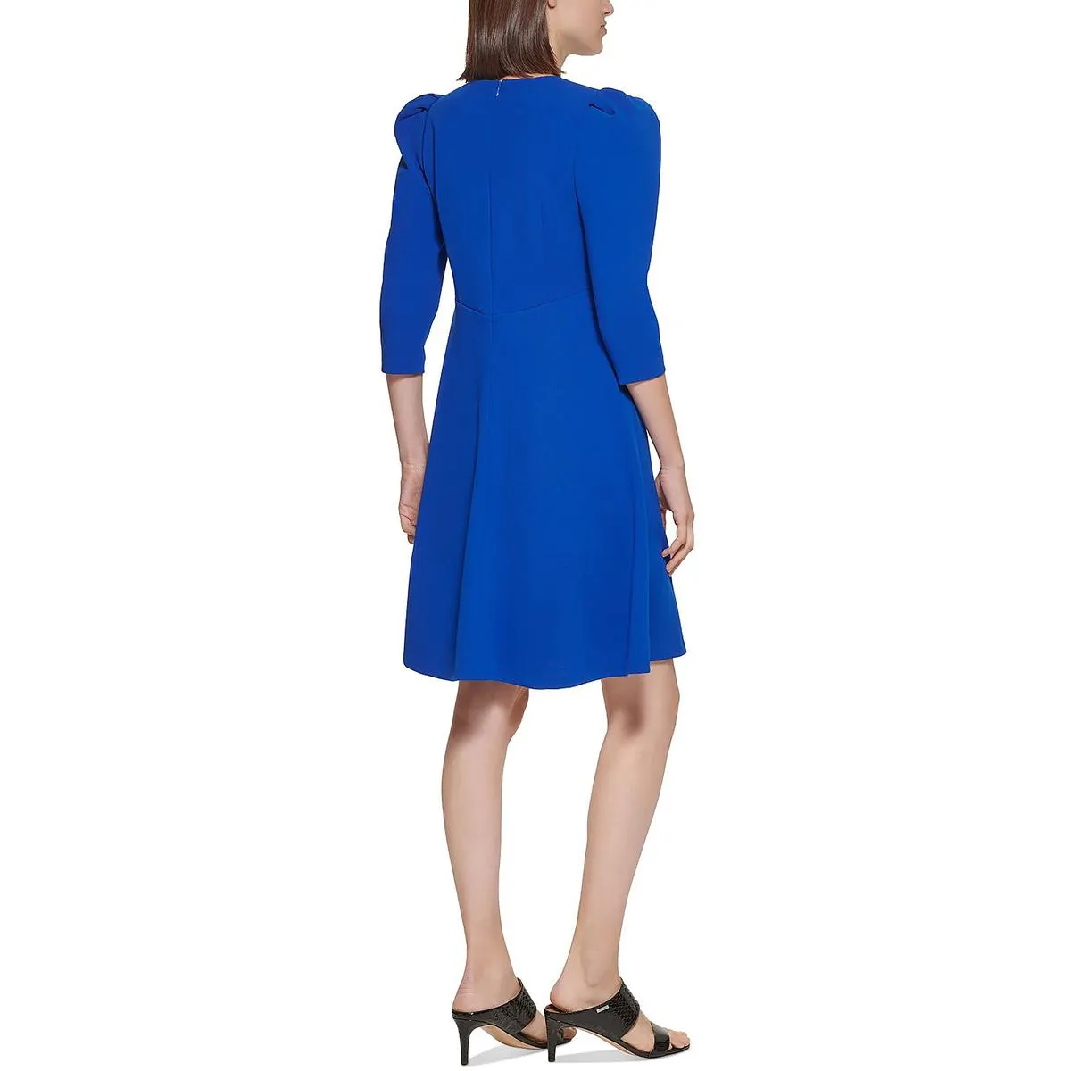 Calvin Klein Womens Petites Puff Sleeve Above Knee Fit & Flare Dress