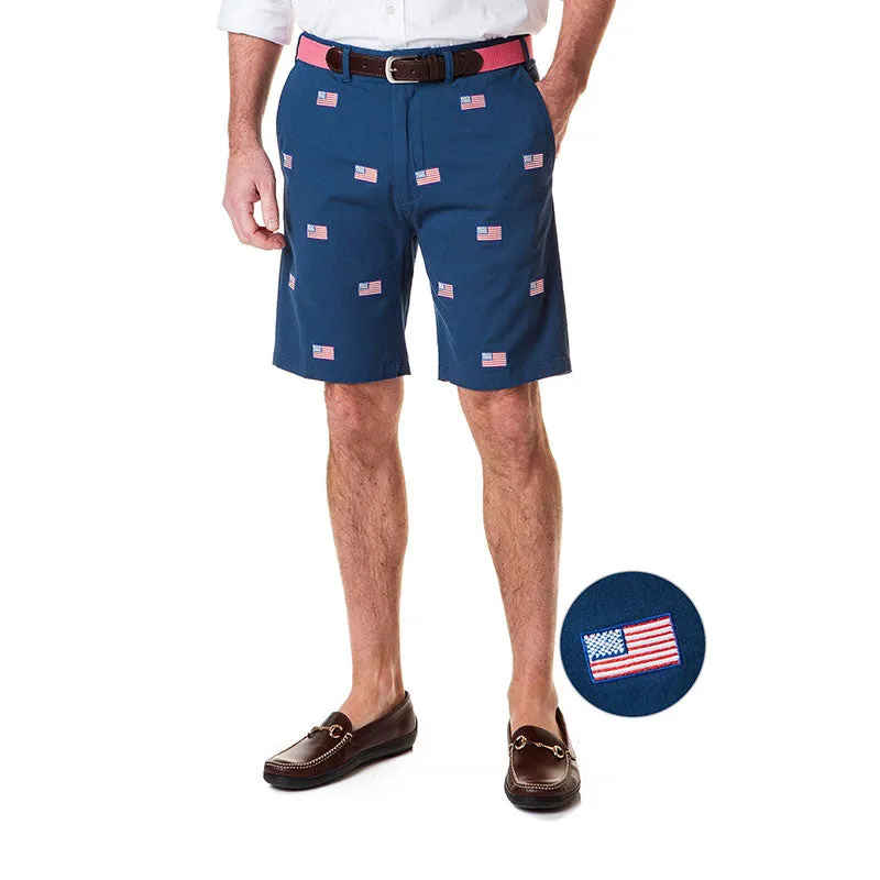 Castaway Cisco Stretch Twill Short - Nantucket Navy with American Flag