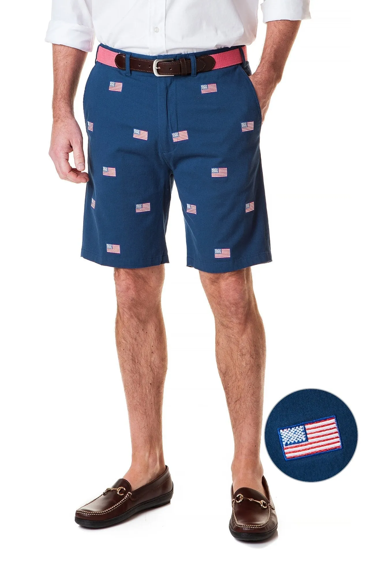 Castaway Cisco Stretch Twill Short - Nantucket Navy with American Flag