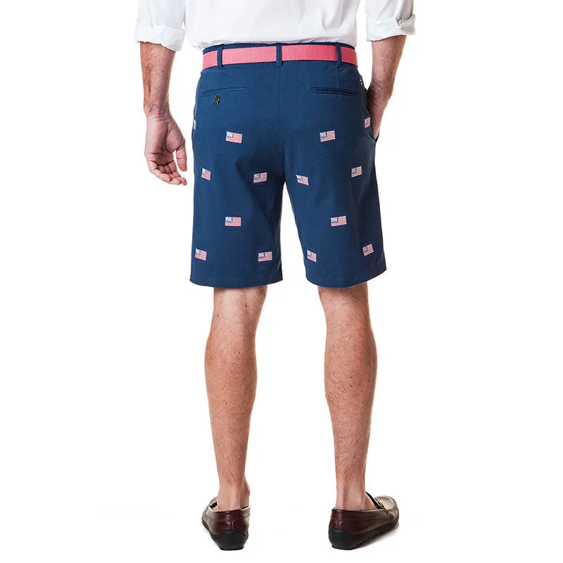 Castaway Cisco Stretch Twill Short - Nantucket Navy with American Flag