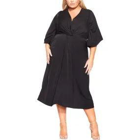 City Chic Womens Plus Flare Sleeve V-Neck Midi Dress