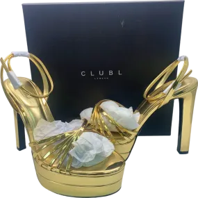 Club L Gold Mirror Strappy Heeled Platform Sandals UK Size 8