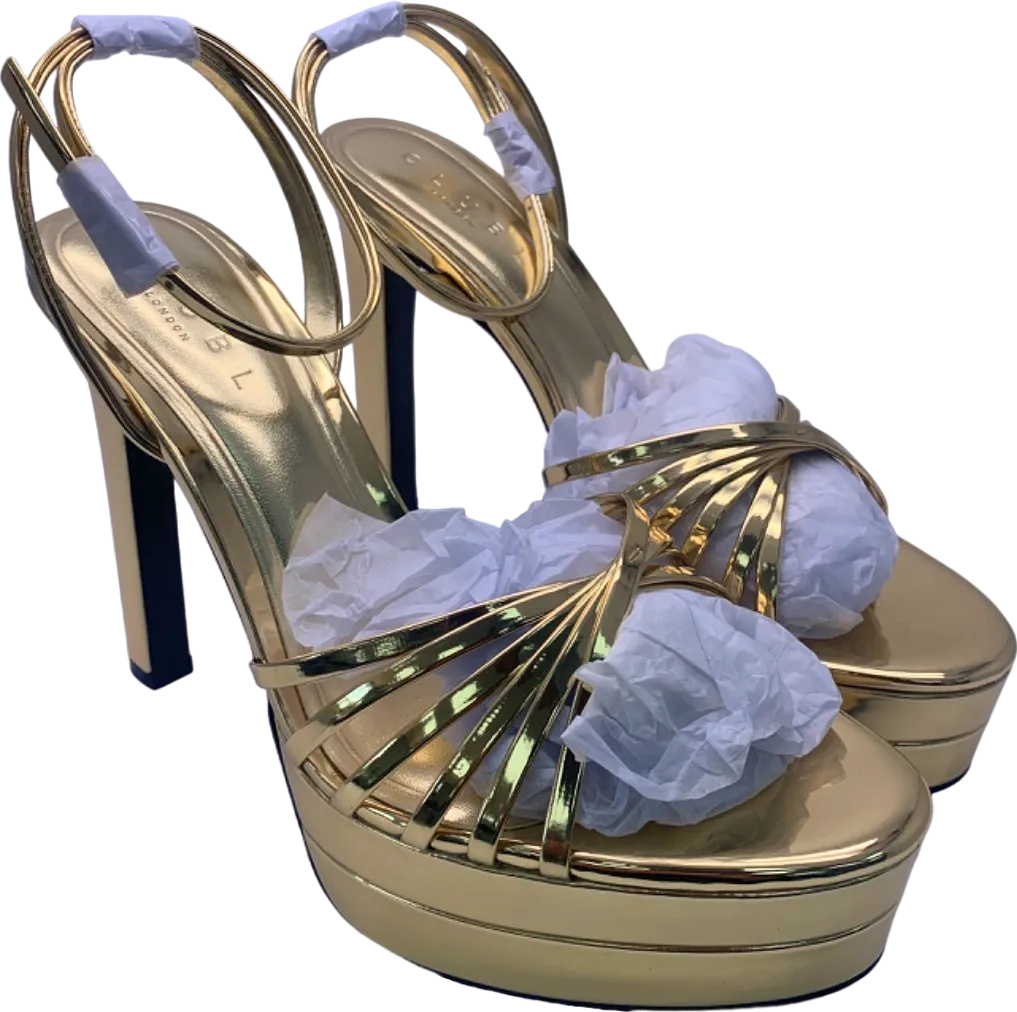 Club L Gold Mirror Strappy Heeled Platform Sandals UK Size 8