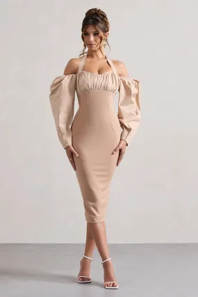 Couture Client | Champagne Halter-Neck Puff Sleeve Midi Dress