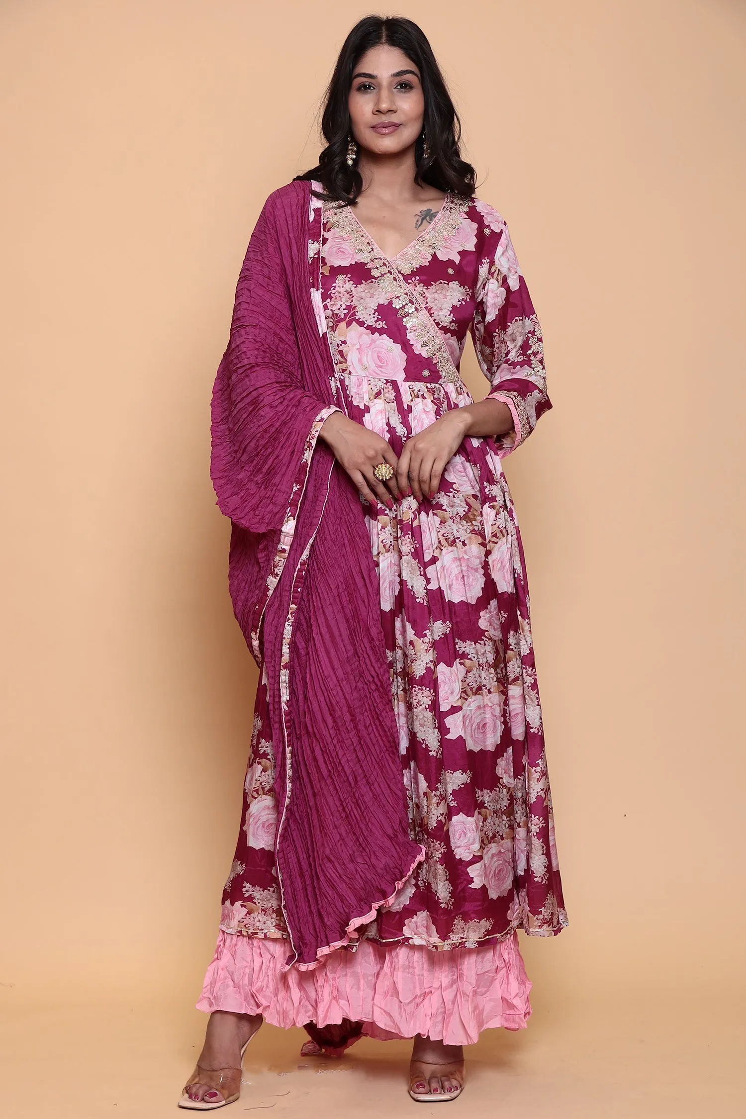 Digital Print Cotton silk Suit  with Thread work.