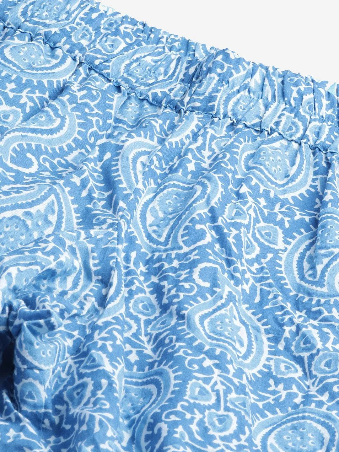 Divena  Blue Printed Cotton Nightwear