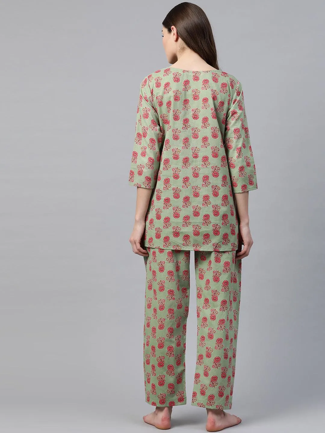 Divena Green Printed Loungewear /Nightwear