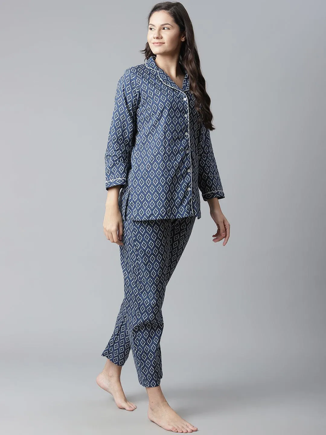 Divena  Indigo Printed Cotton Nightsuit