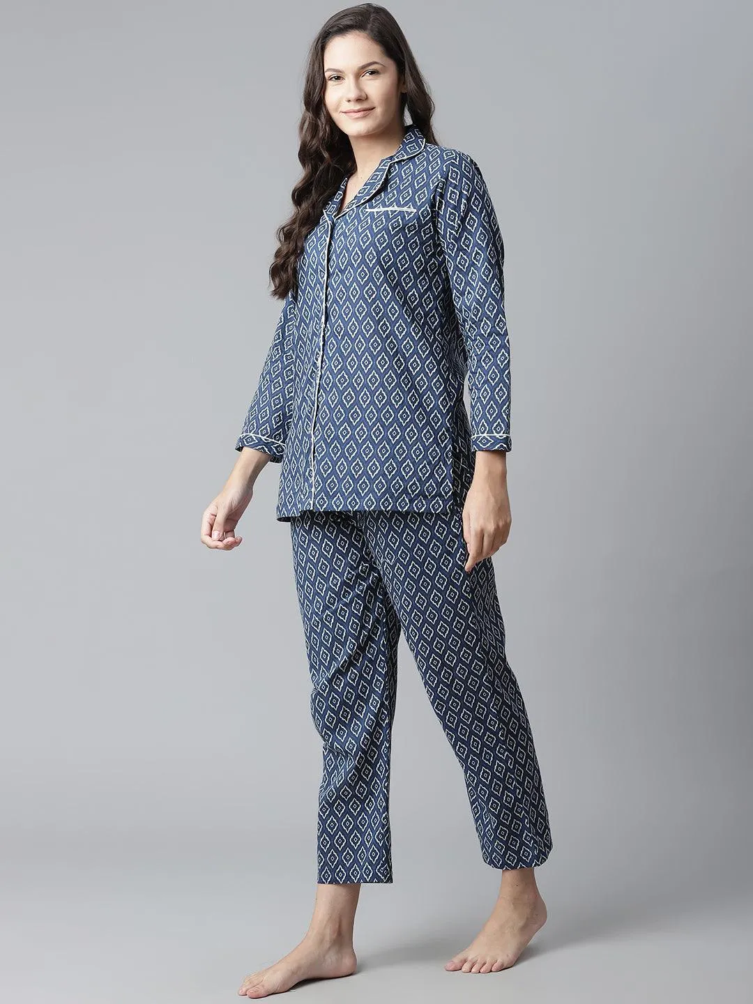 Divena  Indigo Printed Cotton Nightsuit